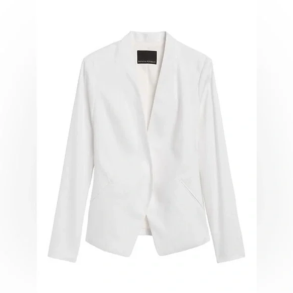 NWT Banana Republic WHITE COLLARLESS LINEN-COTTON BLAZER, size 4 - Picture 2 of 16